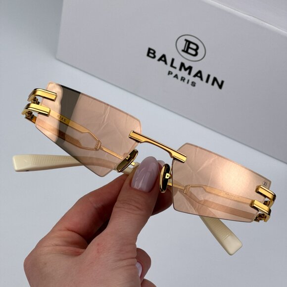 Balmain FIXE BPS-123D-54 Women BRAND NEW Sunglasses Titanium Gold Brown Geometri - Picture 2 of 12